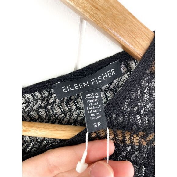NWT $318 Eileen Fisher Sheer Hemp Herringbone Lace Open Knit Tank Dress Black - Picture 12 of 14